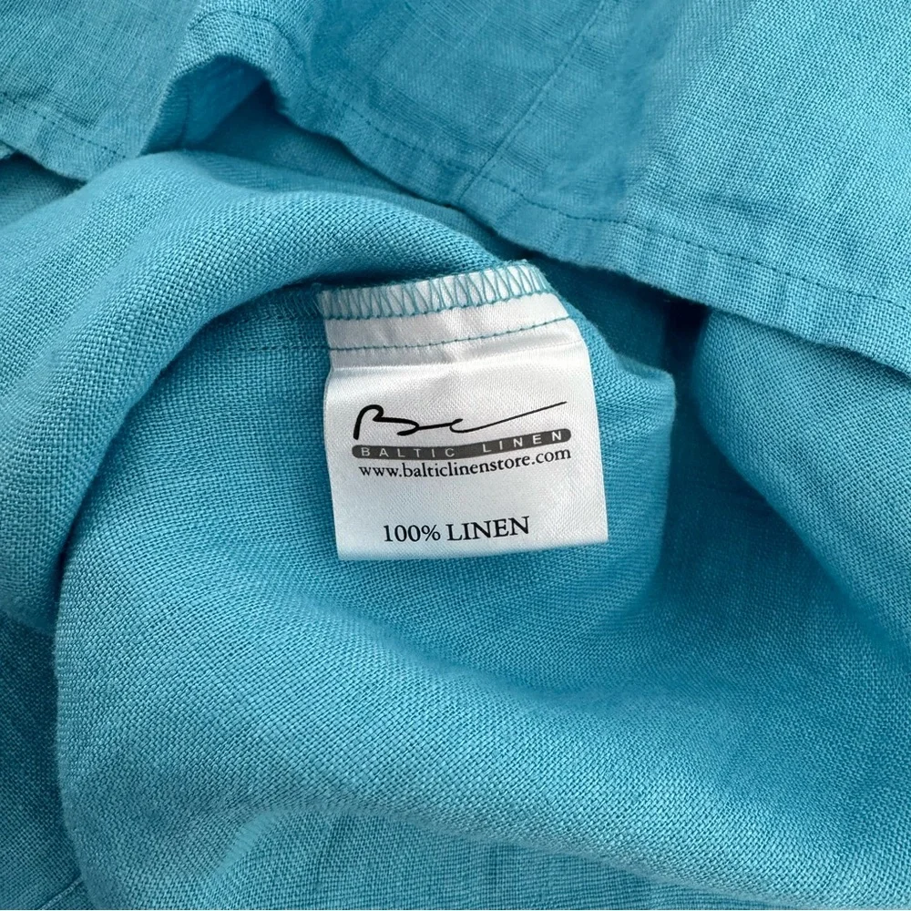 NWT Baltic Jura Linen Womens Size 46 Blue Midi Dress Short Sleeve V Neck Pockets - Picture 9 of 14